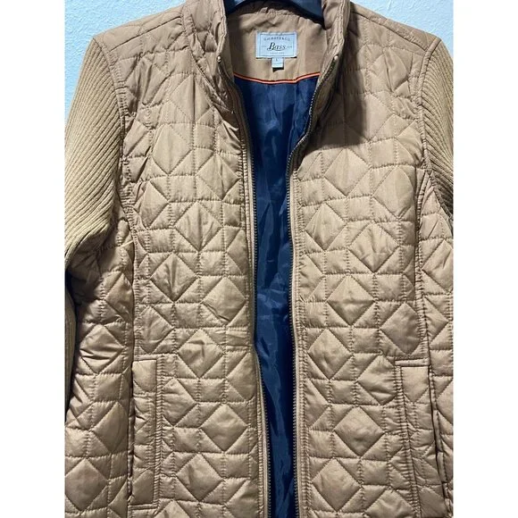 G.H. Bass & Co. Women’s Quilted Jacket Size L Brown Ribbed Sleeves Zip Up - Picture 4 of 16